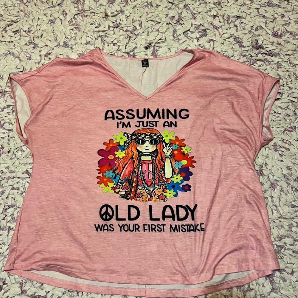 SHEIN CURVE 3XL Pink Old Lady Hippy T-Shirt - Picture 7 of 8